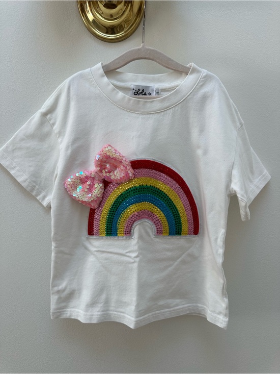 Lola + The Boys Other - Lola + The Boys Girls Sequin Rainbow Bow Tee Size 6